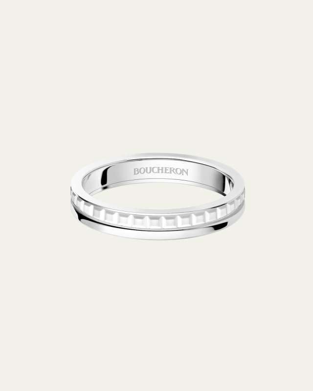 18K White Gold Quatre Double Wedding Band Ring, White Edition